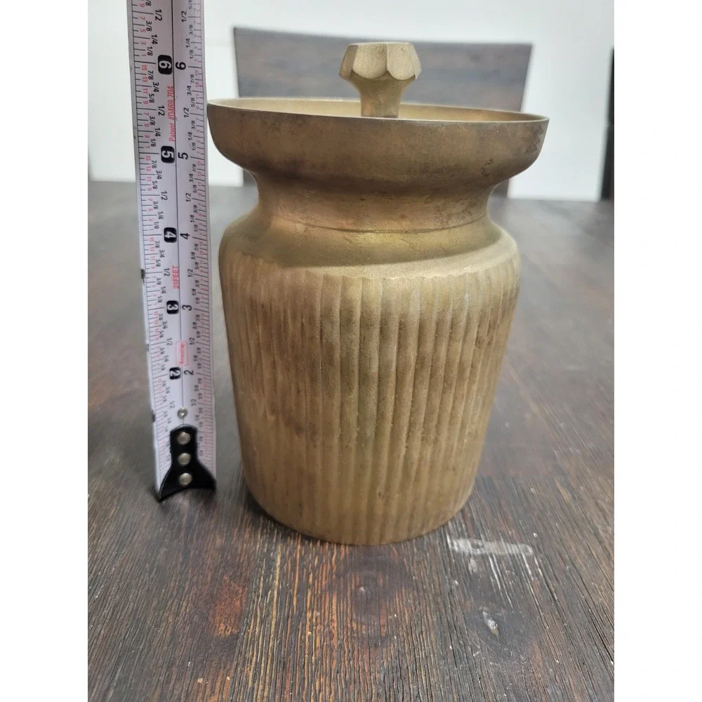 AS-IS Vintage Ribbed Brass Container With‎ Removable Lid